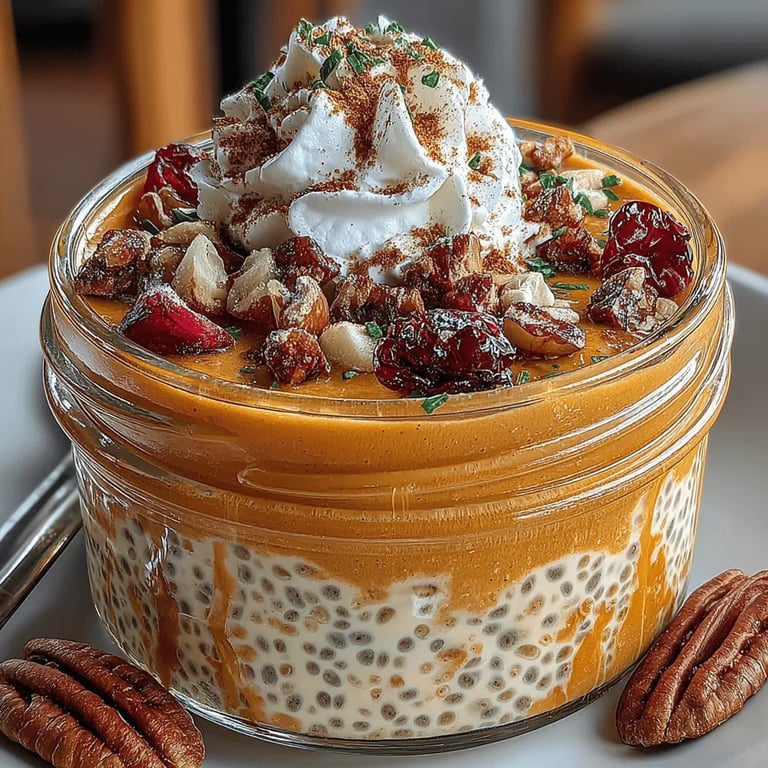 Autumn Delight: Pumpkin Spice Overnight Chia Pudding close up showing texture and detail