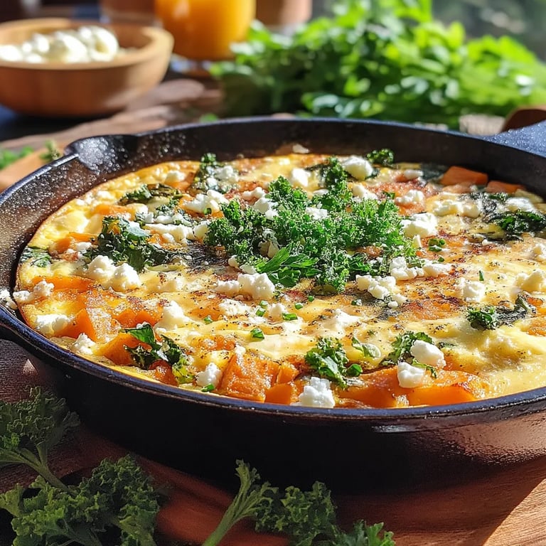 Sweet Potato & Kale Morning Boost Frittata close up showing texture and detail