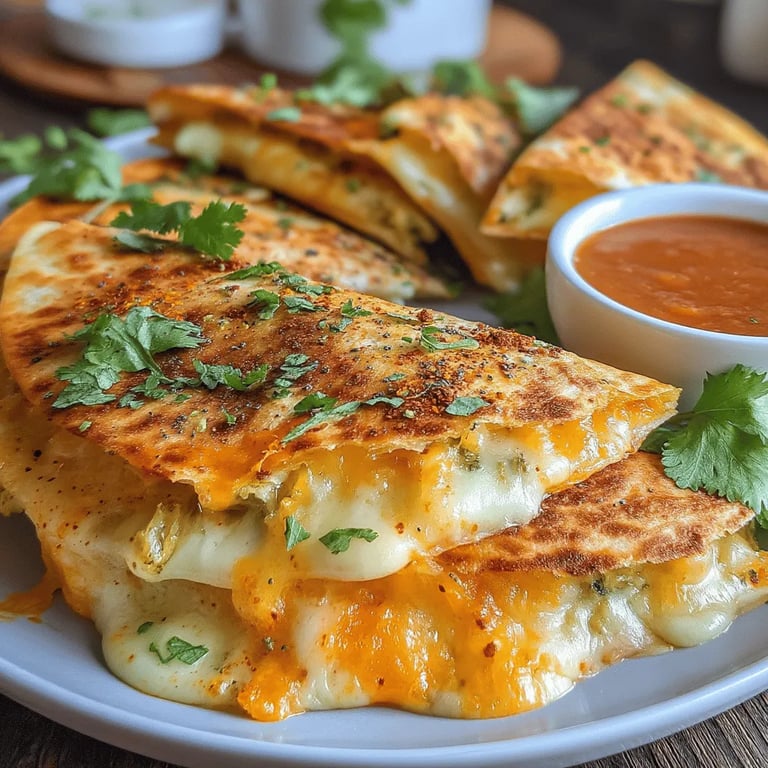 Cheesy Spinach and Artichoke Quesadillas close up showing texture and detail