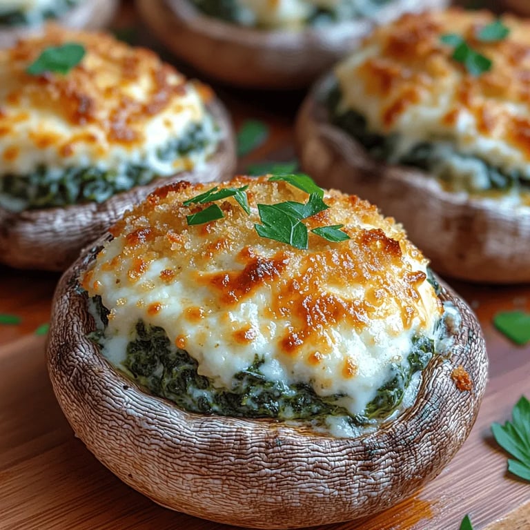 Cheesy Delight: Parmesan Spinach Stuffed Mushrooms close up showing texture and detail