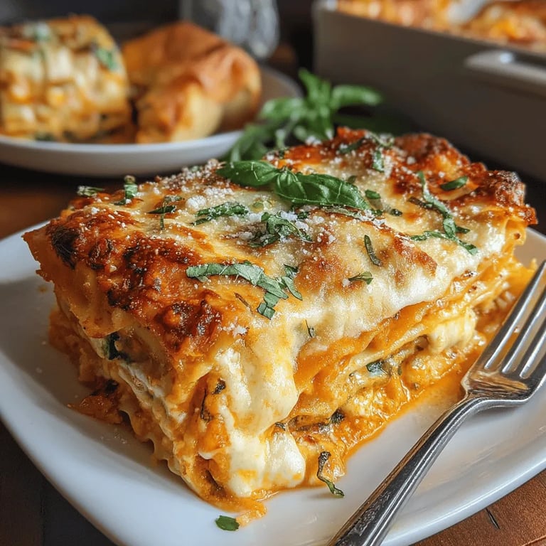 Heavenly Cheesy Veggie Lasagna close up showing texture and detail
