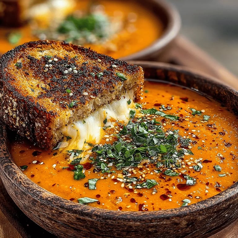 Sun-Kissed Tomato Basil Bliss Soup & Crunchy Grilled Cheese