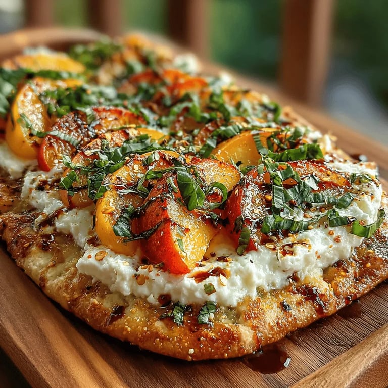 Sweet Peachy Basil Bliss Flatbread: The Ultimate Recipe Guide close up showing texture and detail