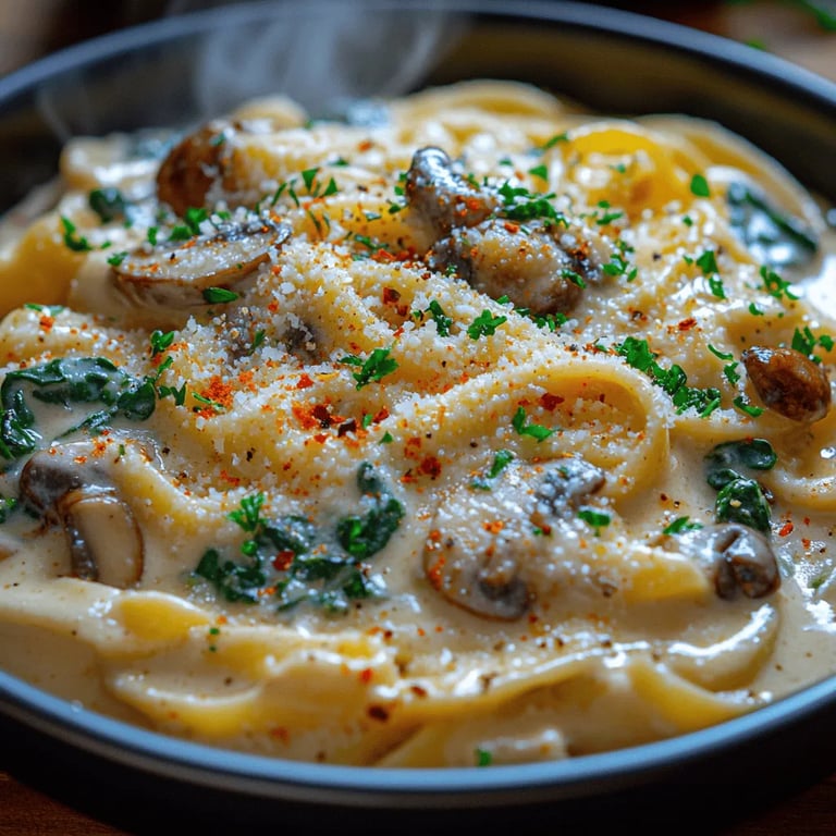 Creamy Mushroom Spinach Pasta Delight