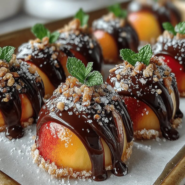 Frozen Chocolate Dipped Peach Bites: A Refreshing Delight close up showing texture and detail