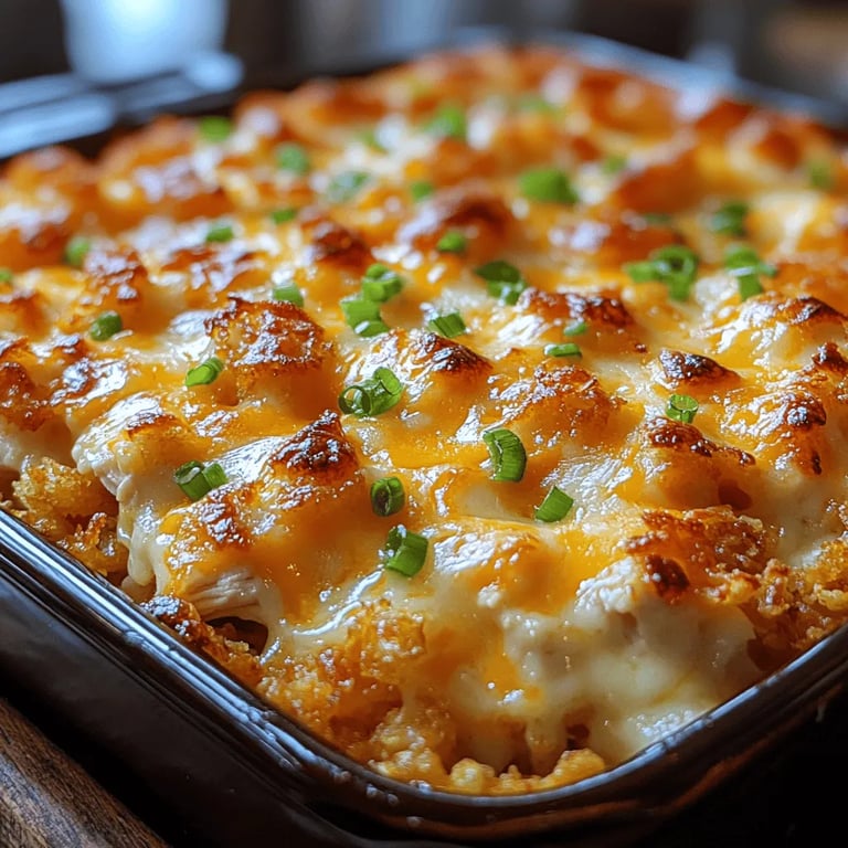 Cheesy Chicken Hashbrown Casserole: A Comfort Food Delight close up showing texture and detail