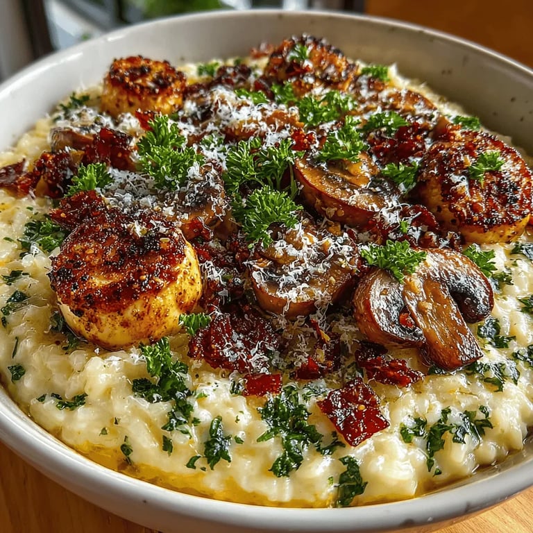 Mushroom Magic: Classic Creamy Risotto close up showing texture and detail