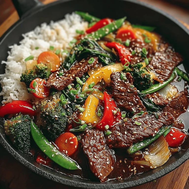 Vibrant Beef & Veggie Stir-Fry: A Culinary Delight close up showing texture and detail