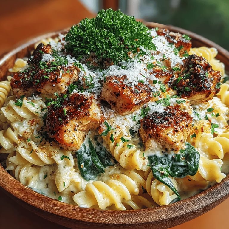 Creamy Garlic Chicken Rotini Delight: A Culinary Journey close up showing texture and detail