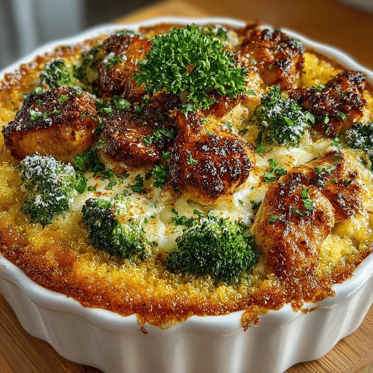 Cheesy Broccoli Chicken Delight: Recipe Completion and Serving Suggestions close up showing texture and detail