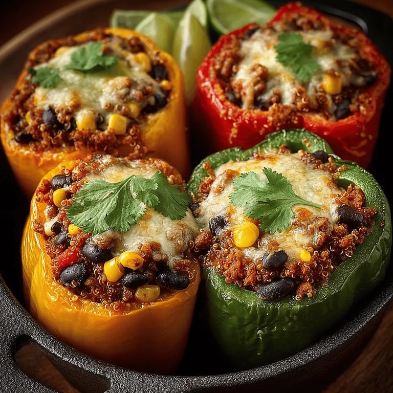 Turkey-Packed Bell Peppers Delight close up showing texture and detail