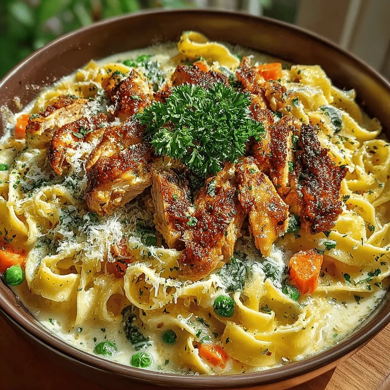 Creamy Chicken Alfredo with a Twist close up showing texture and detail