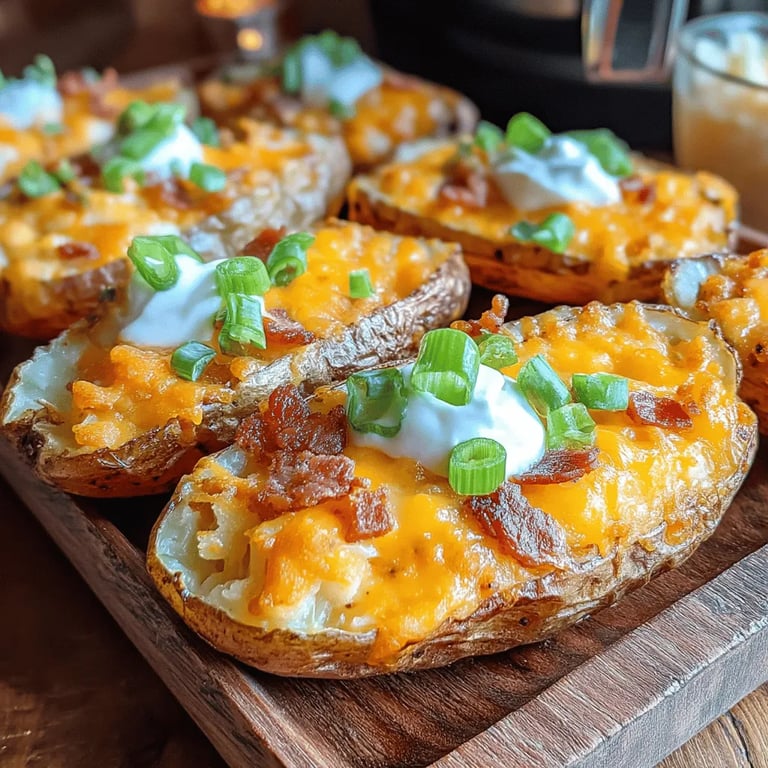 Game Day Delight: Loaded Potato Skins close up showing texture and detail
