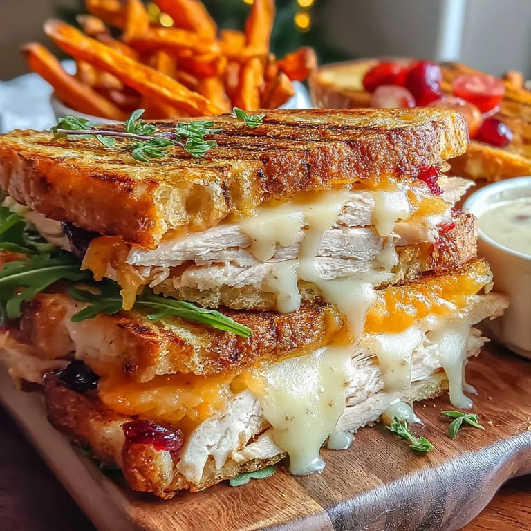 Gobble Up Delight: Turkey Cranberry Brie Sandwich close up showing texture and detail