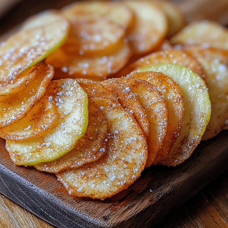 Crispy Cinnamon Apple Chips close up showing texture and detail