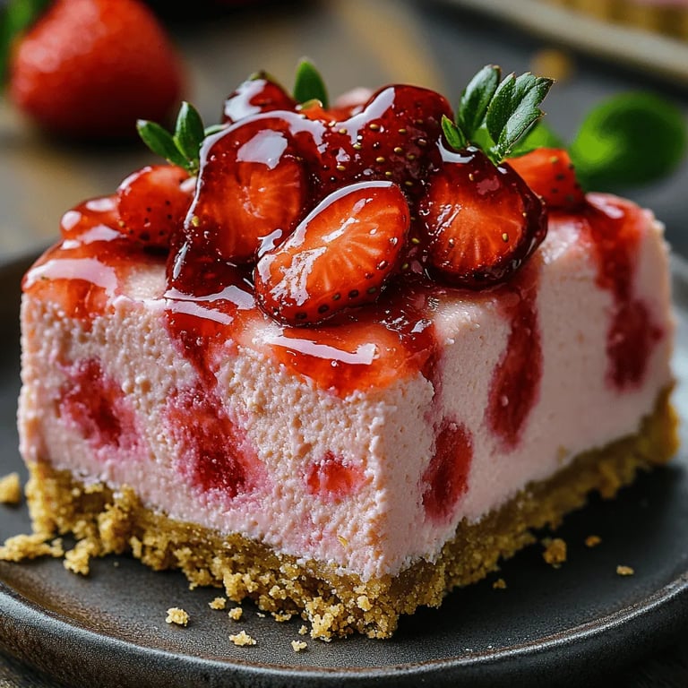 Frosty Strawberry Bliss Cheesecake Bars Recipe