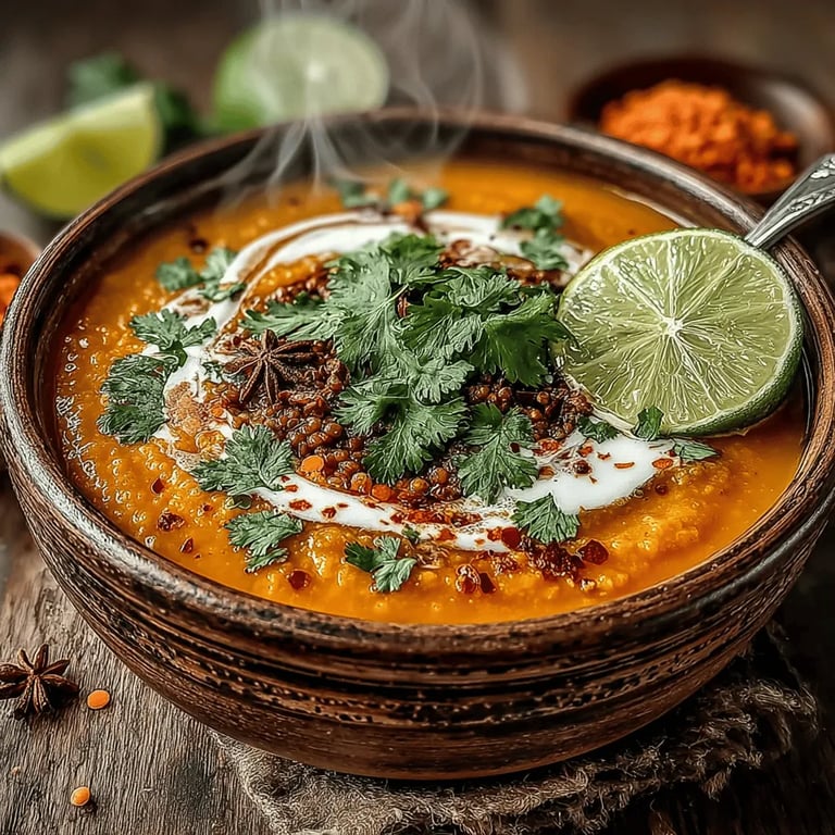 Spiced Pumpkin & Lentil Soup: A Cozy Culinary Delight close up showing texture and detail
