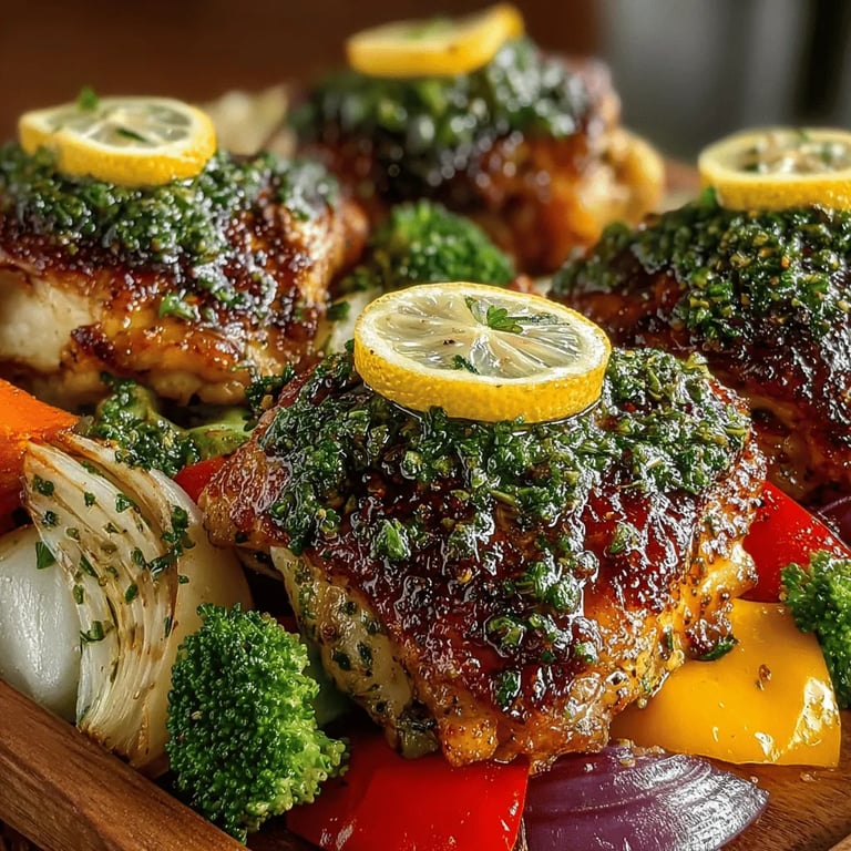 Zesty Lemon Herb Chicken & Colorful Veggies close up showing texture and detail