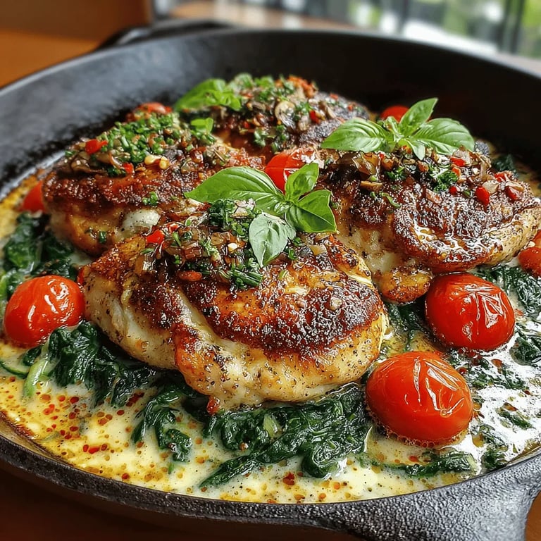 Cheesy Chicken & Spinach Delight close up showing texture and detail