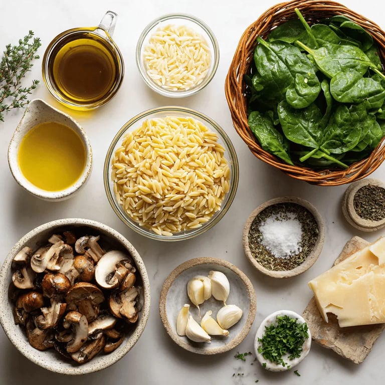 Creamy Orzo Delight with Mushrooms & Spinach