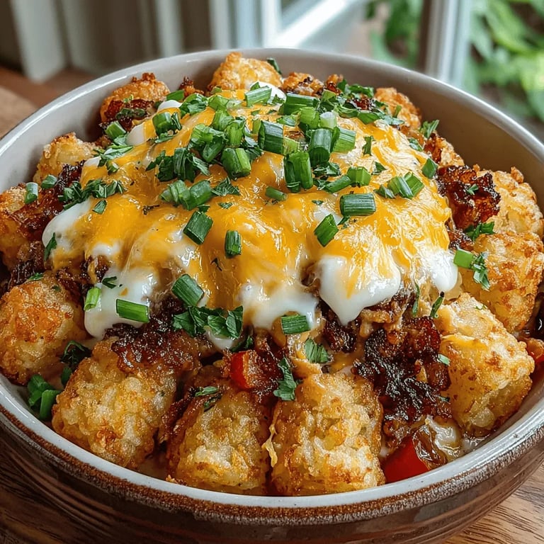 Creamy Ranch Tater Tot Delight: A Comfort Food Masterpiece close up showing texture and detail