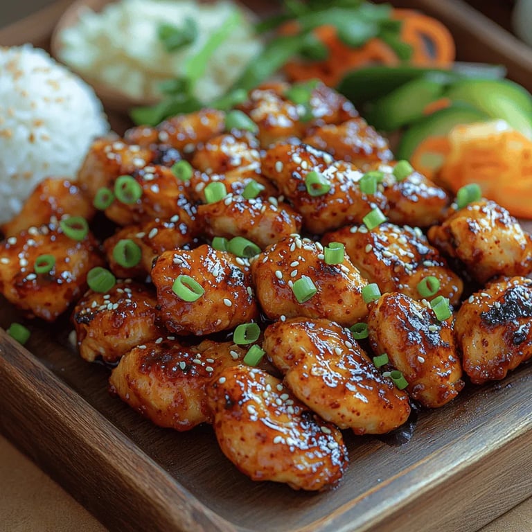 Spicy Korean BBQ Chicken Bites close up showing texture and detail