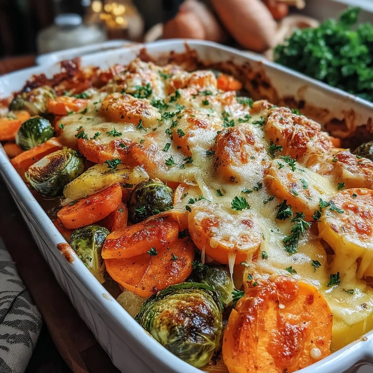 Cozy Harvest Vegetable Bake close up showing texture and detail