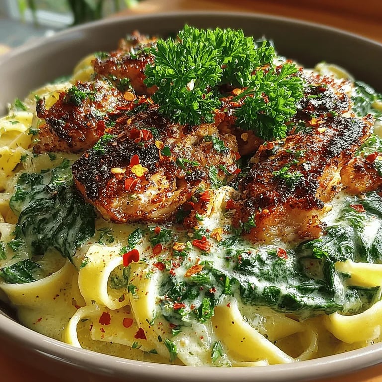 Garlic Delight: Creamy Chicken & Spinach Pasta