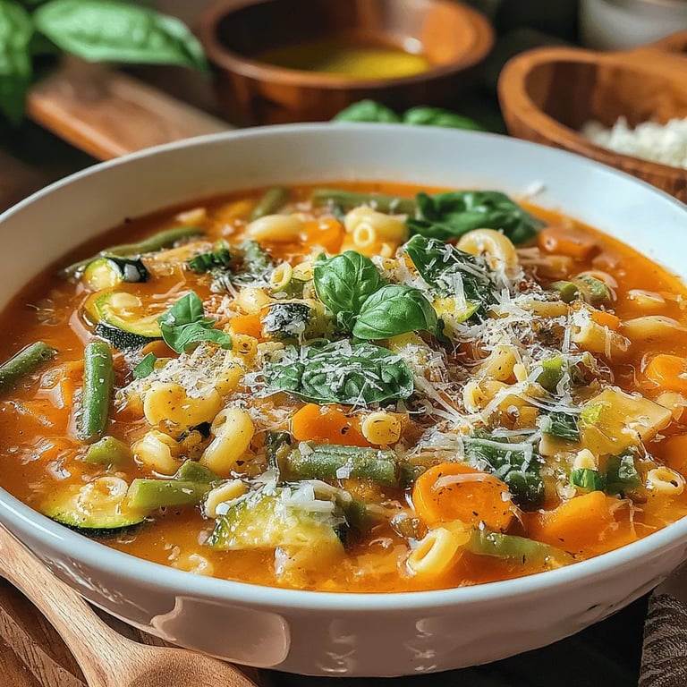 Cozy Comfort: Hearty 30-Minute Minestrone Soup close up showing texture and detail