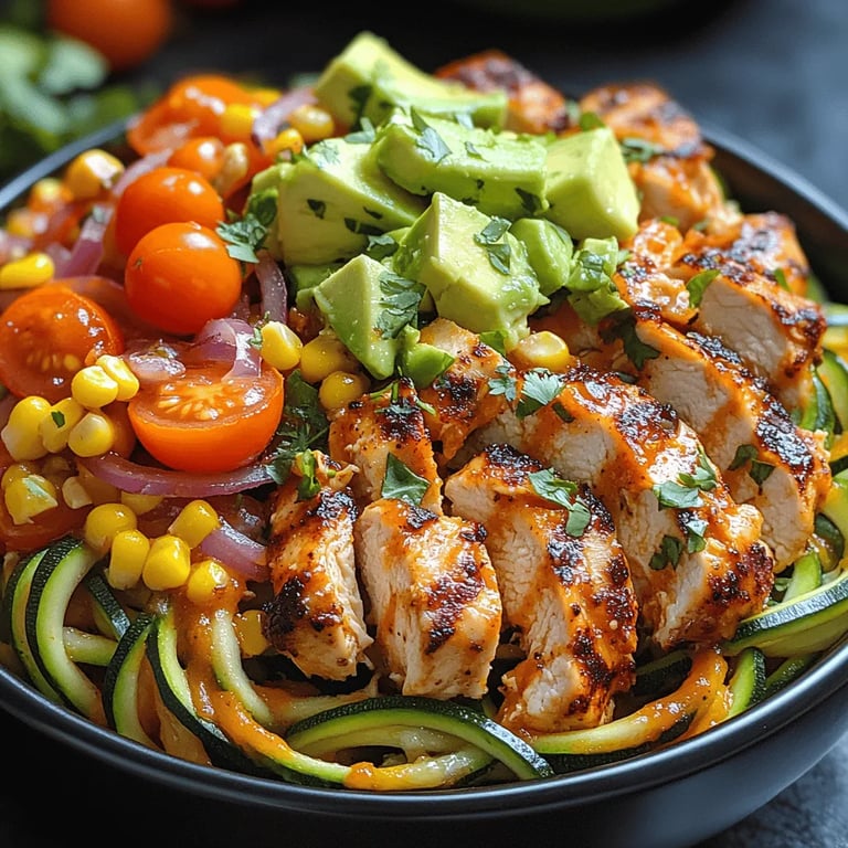 Zesty Taco Chicken Zoodle Bowls: A Deliciously Healthy Alternative to Traditional Tacos close up showing texture and detail