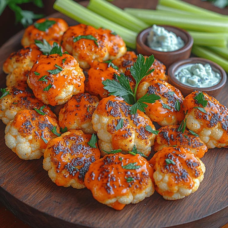 Crispy Cauliflower Buffalo Wings: A Healthier Twist on a Classic Favorite close up showing texture and detail