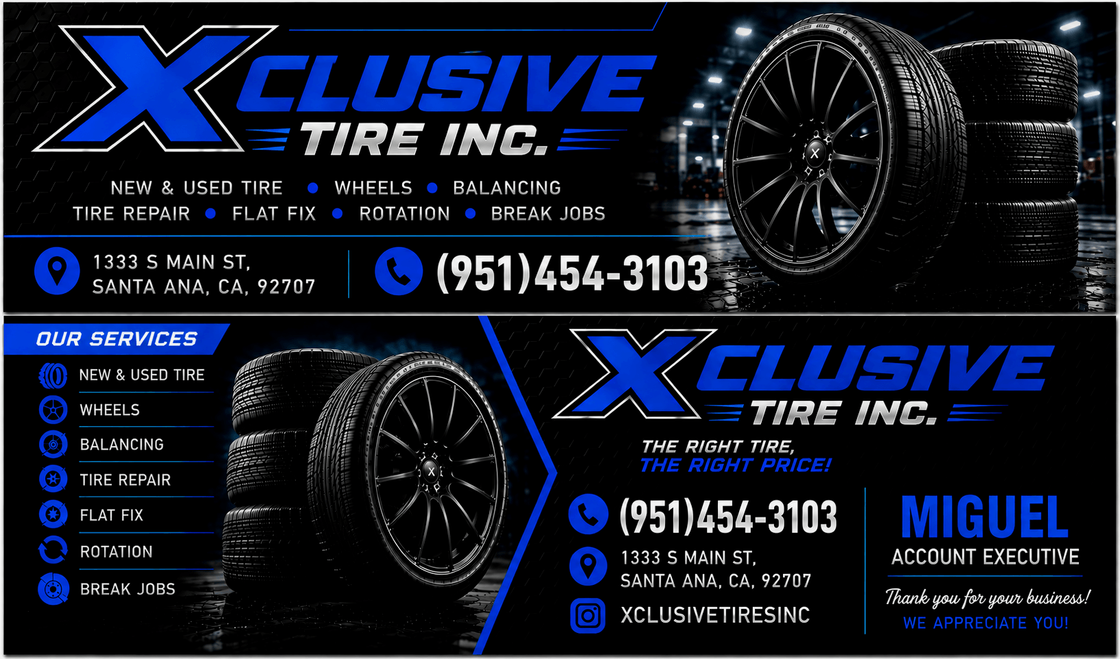 Xclusive Tire Inc business card