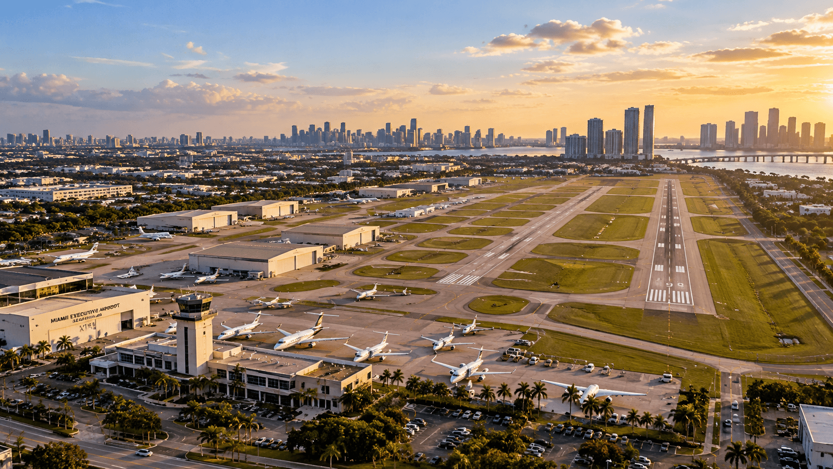 Luxury private aircraft interior at Miami Executive Airport