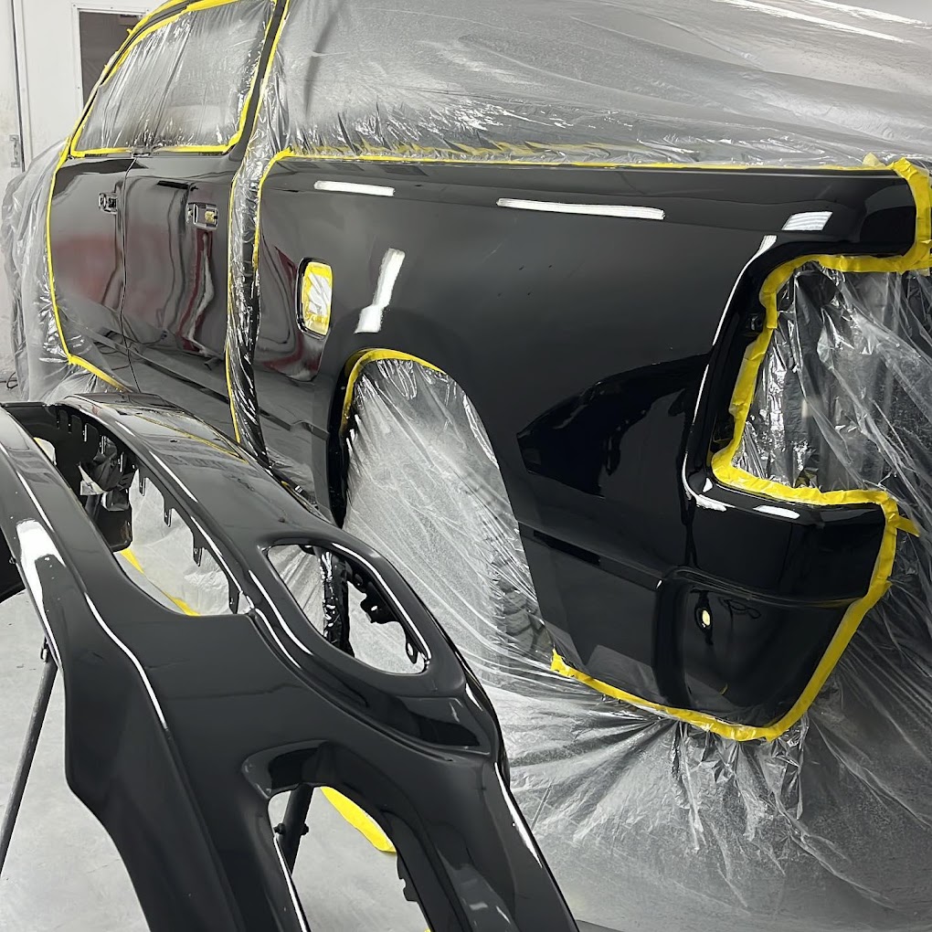 Black Truck Being Painted at Carson Auto Body