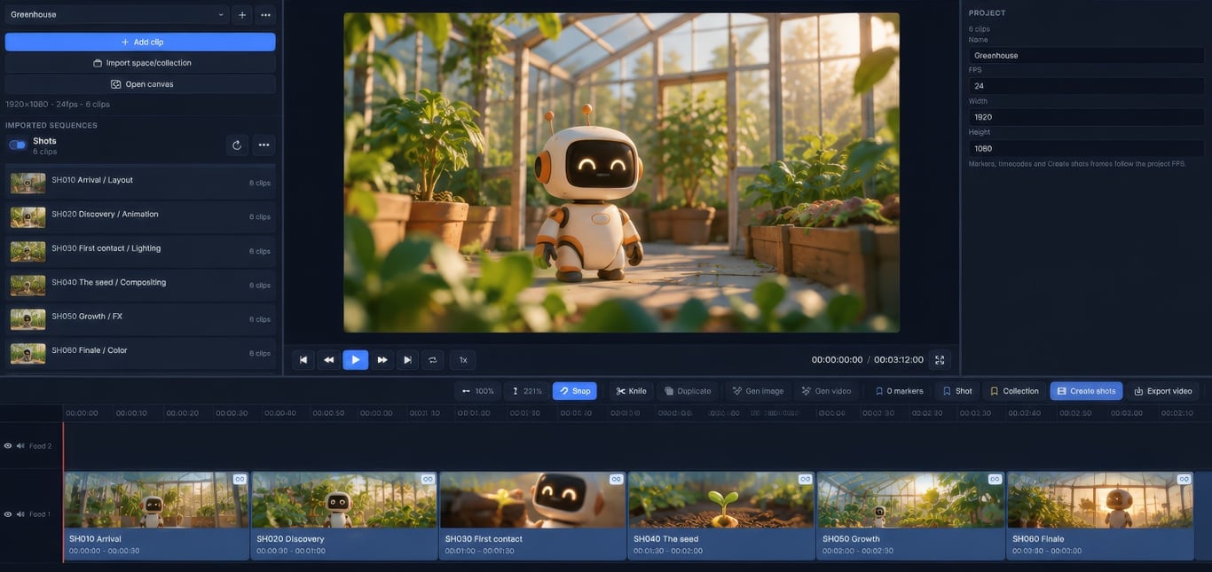 Illustrative Animanager editor with clips that follow the latest revision.