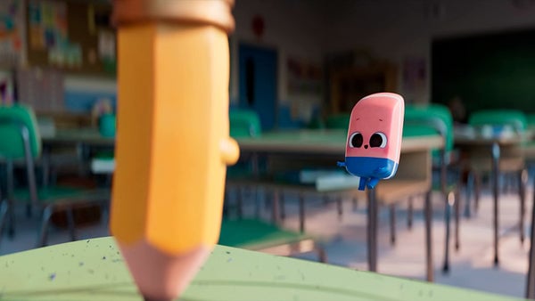 Homework short film still - eraser character