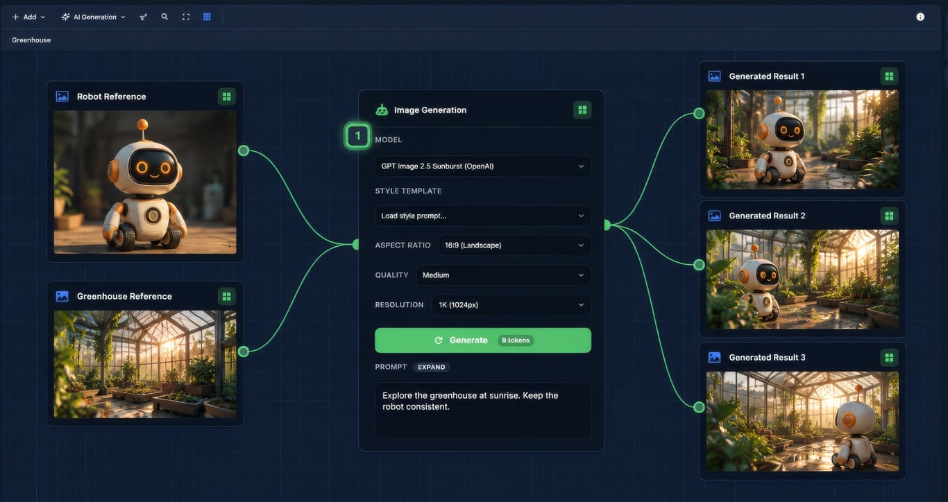 Illustrative Animanager canvas with references wired into generators.