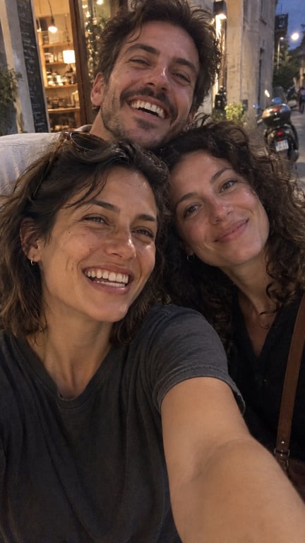 A casual front-camera group selfie of the creator and two friends.