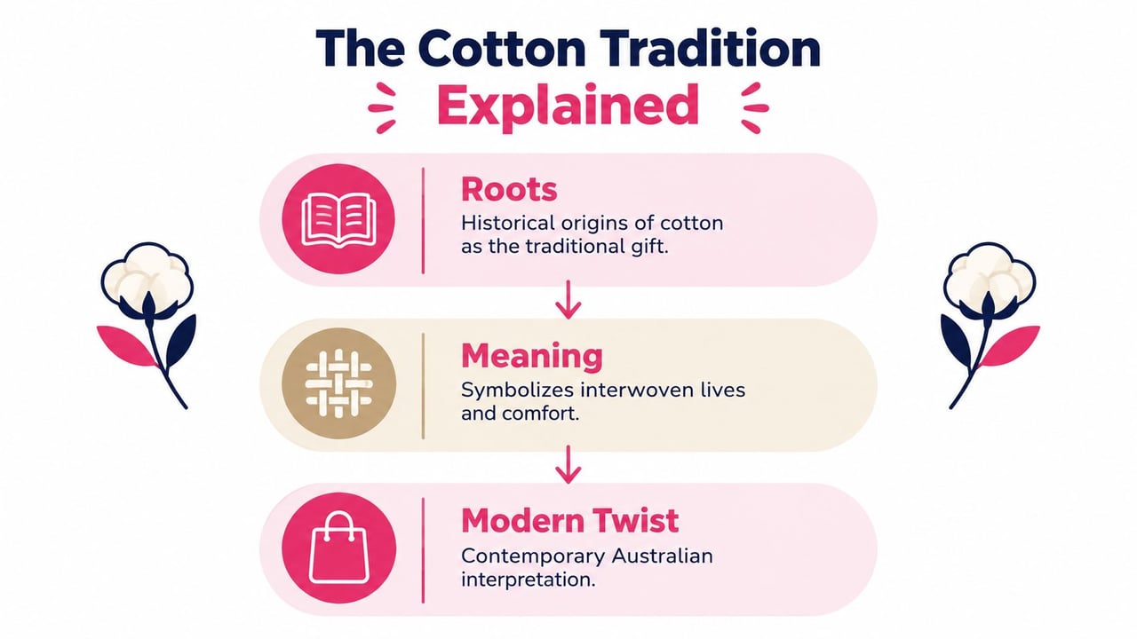 An infographic explaining the cotton tradition, detailing its roots, symbolic meaning, and modern interpretation for anniversary gifts.
