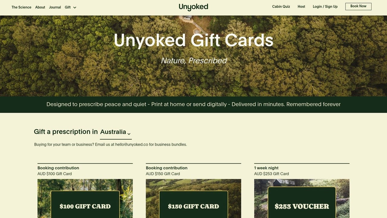 Unyoked (Nature Cabin Gift Vouchers)