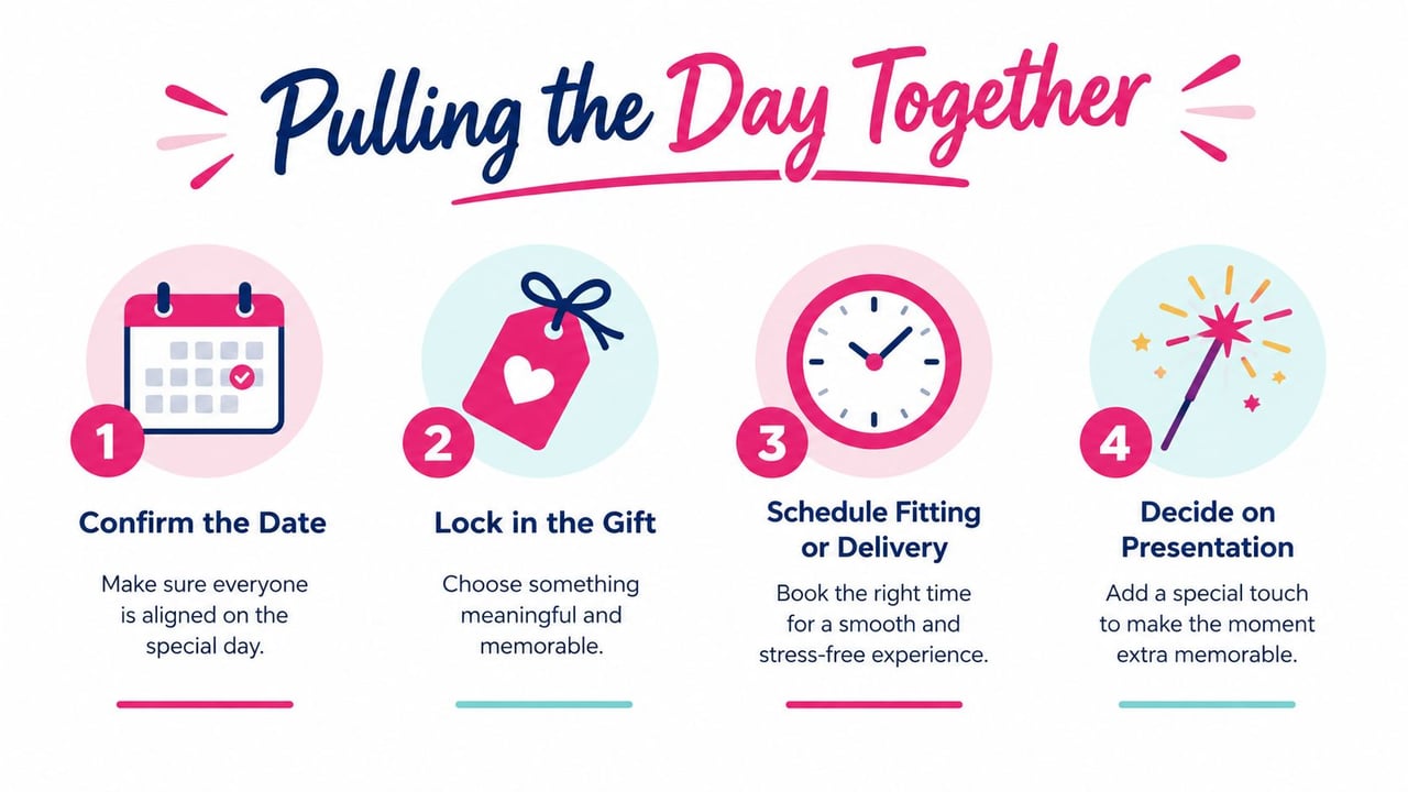 A four-step guide titled Pulling the Day Together, illustrating how to plan a special celebration or gift.