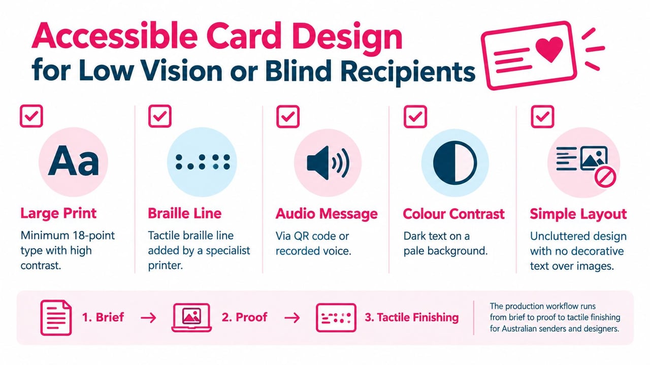 A guide on designing accessible greeting cards for people who have low vision or are blind.