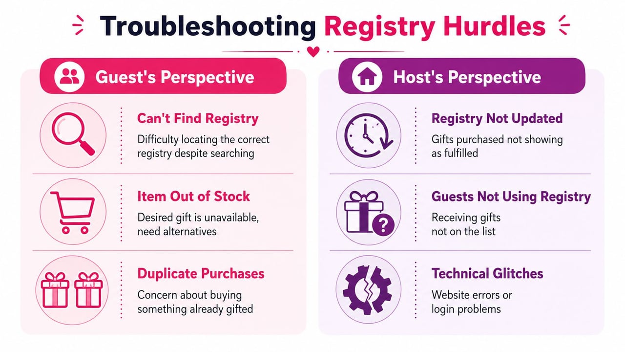 An infographic titled Troubleshooting Registry Hurdles, comparing common problems from both guest and host perspectives.