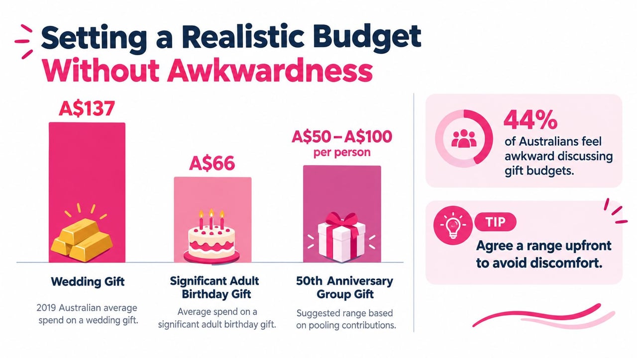 A chart showing average Australian gift spending for weddings, significant birthdays, and 50th anniversary group gifts.