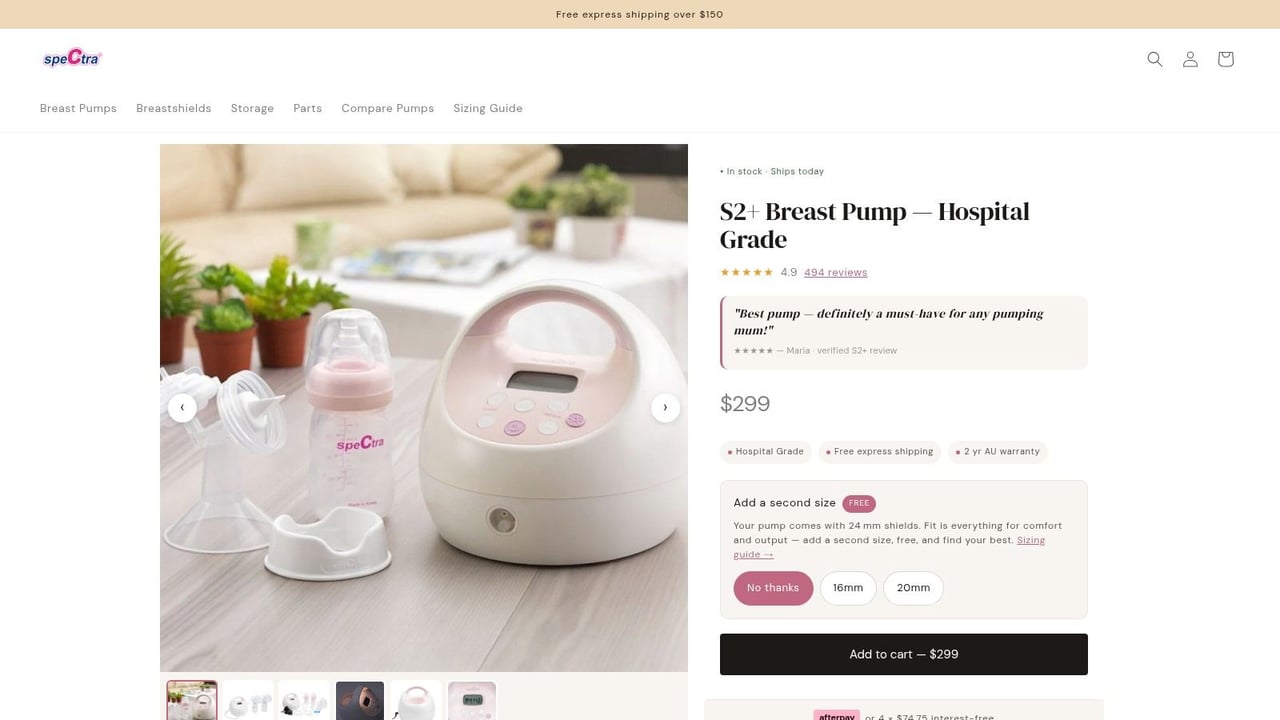 Spectra – S2+ Hospital‑Grade Double Electric Breast Pump