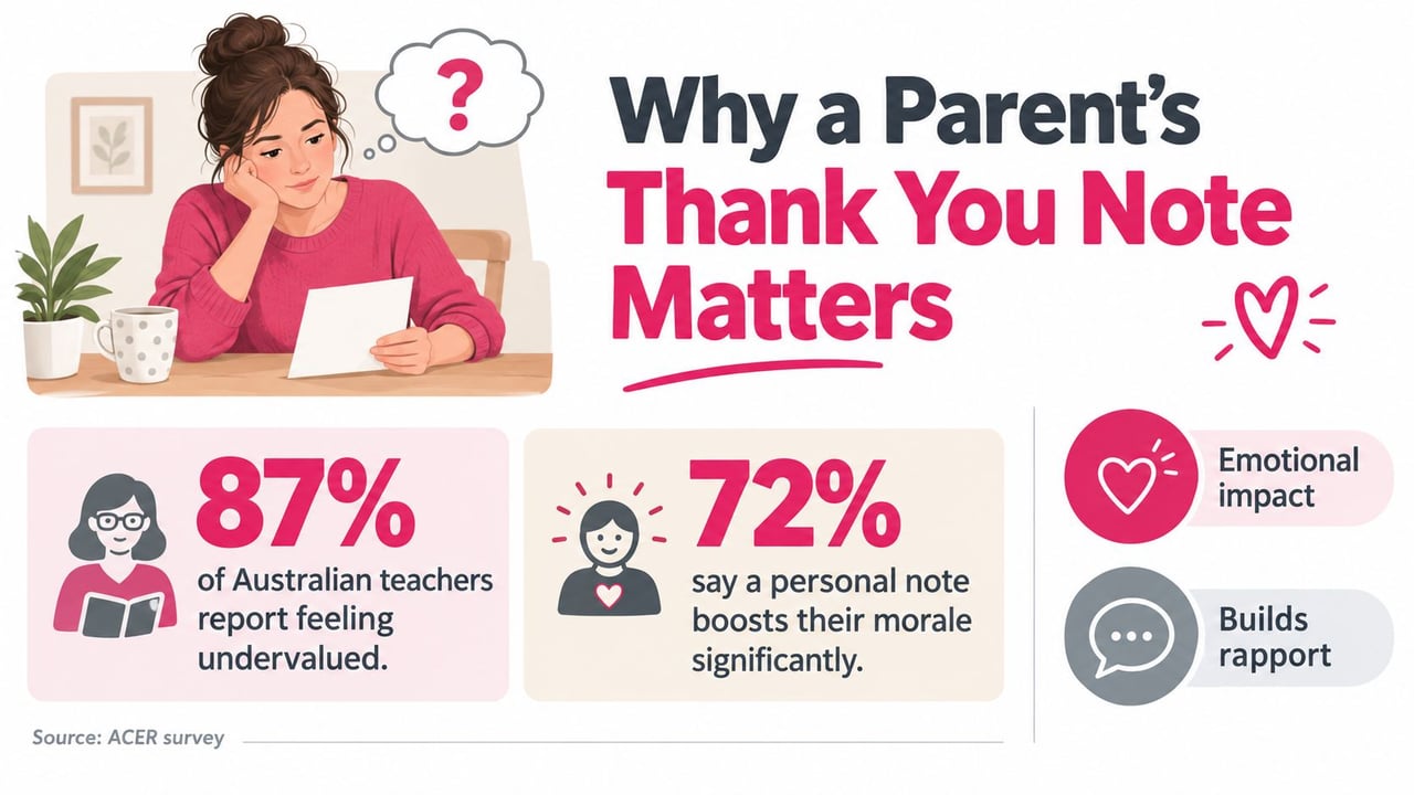 An infographic showing that a personal thank you note from parents significantly boosts teacher morale.
