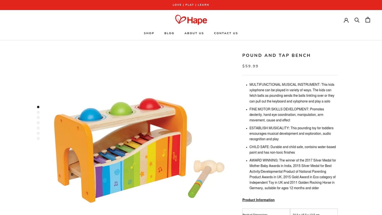 Hape Pound & Tap Bench (with slide-out xylophone)