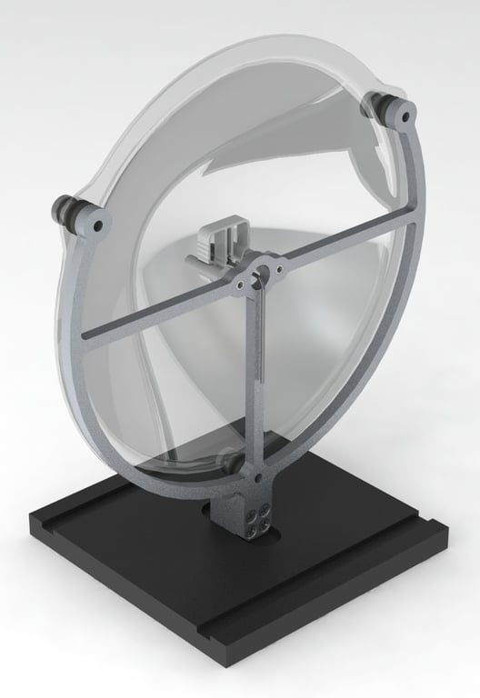 Parabolic microphone base plate showing connection points for a portable recorder used in an assistive listening setup