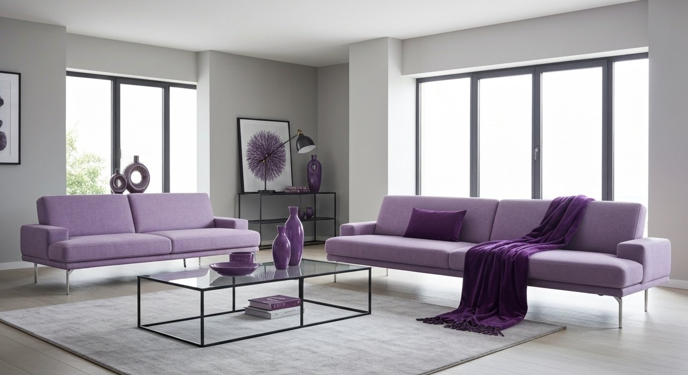 Modern living room set with sleek furniture and accents in a bright, contemporary space