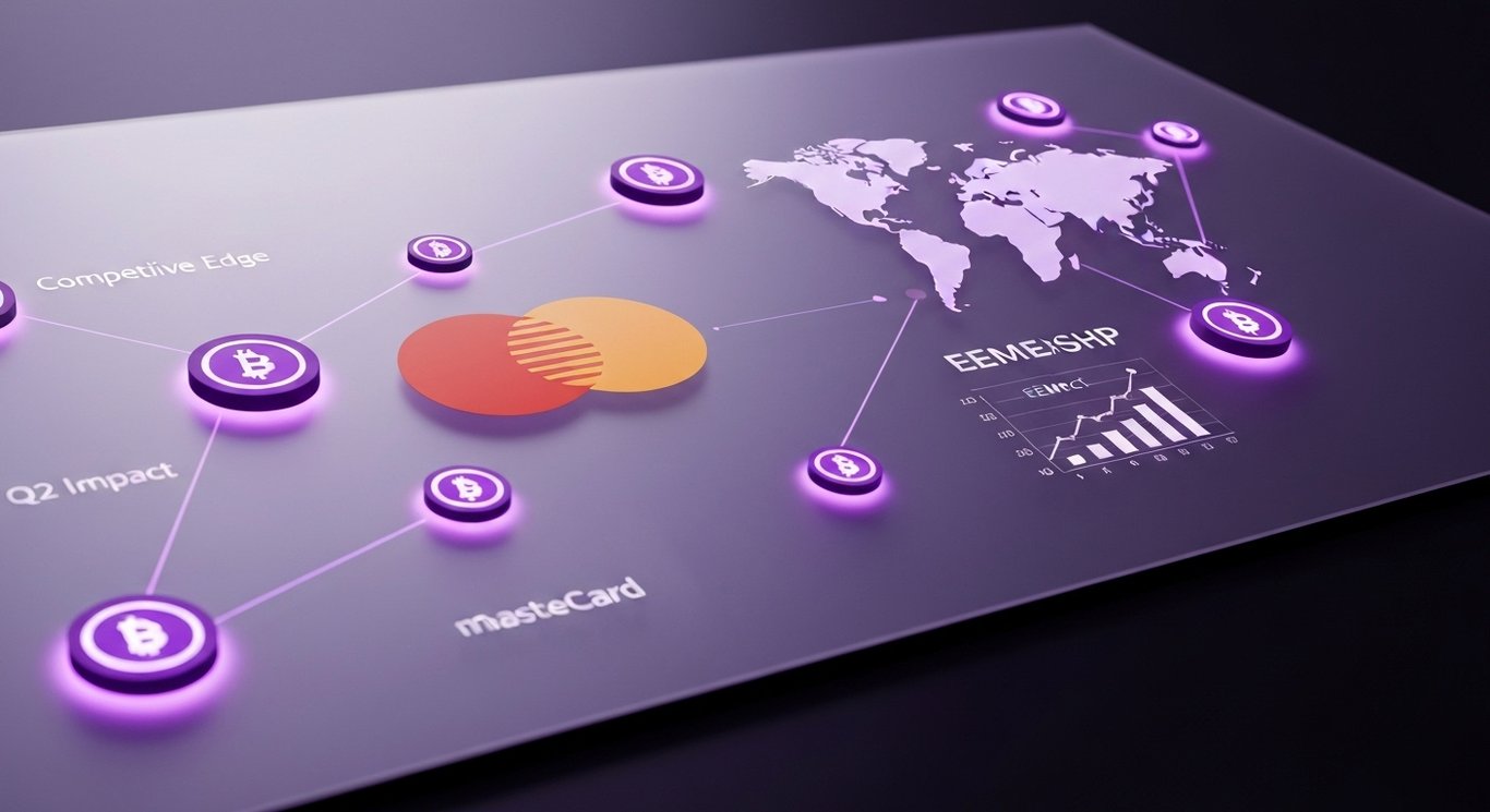 Mastercard stablecoin strategy with Circle partnership, Q2 earnings impact, EEMEA expansion, and competitive edge visualized